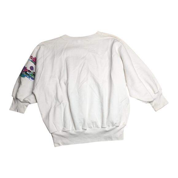 Vtg 1990s Angie Strauss White Watercolor Floral 3/4 Sleeve Sweatshirt 2X - Picture 2 of 5